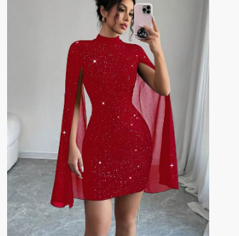Pearl Trim Cape Sleeve Bodycon Mini Dress – view 7