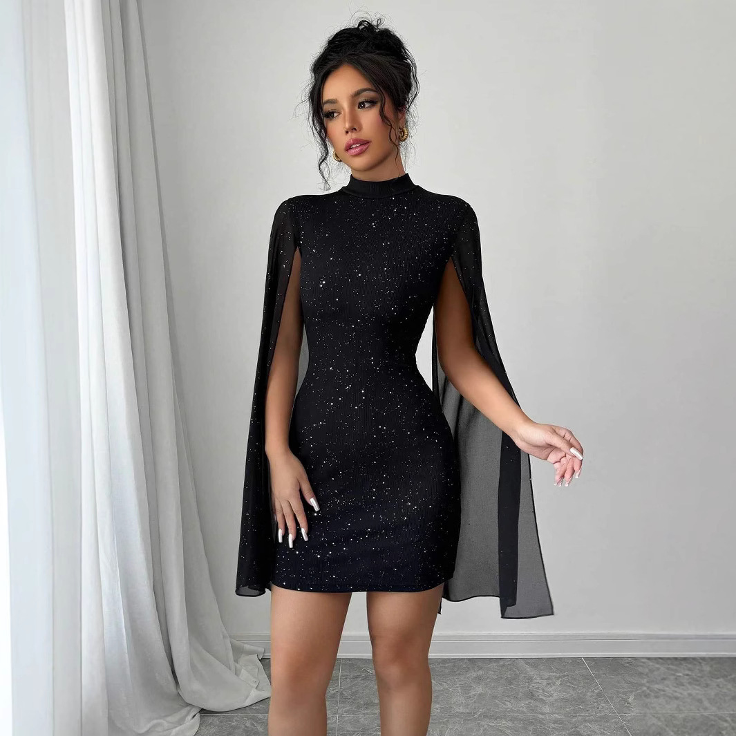 Pearl Trim Cape Sleeve Bodycon Mini Dress – view 2