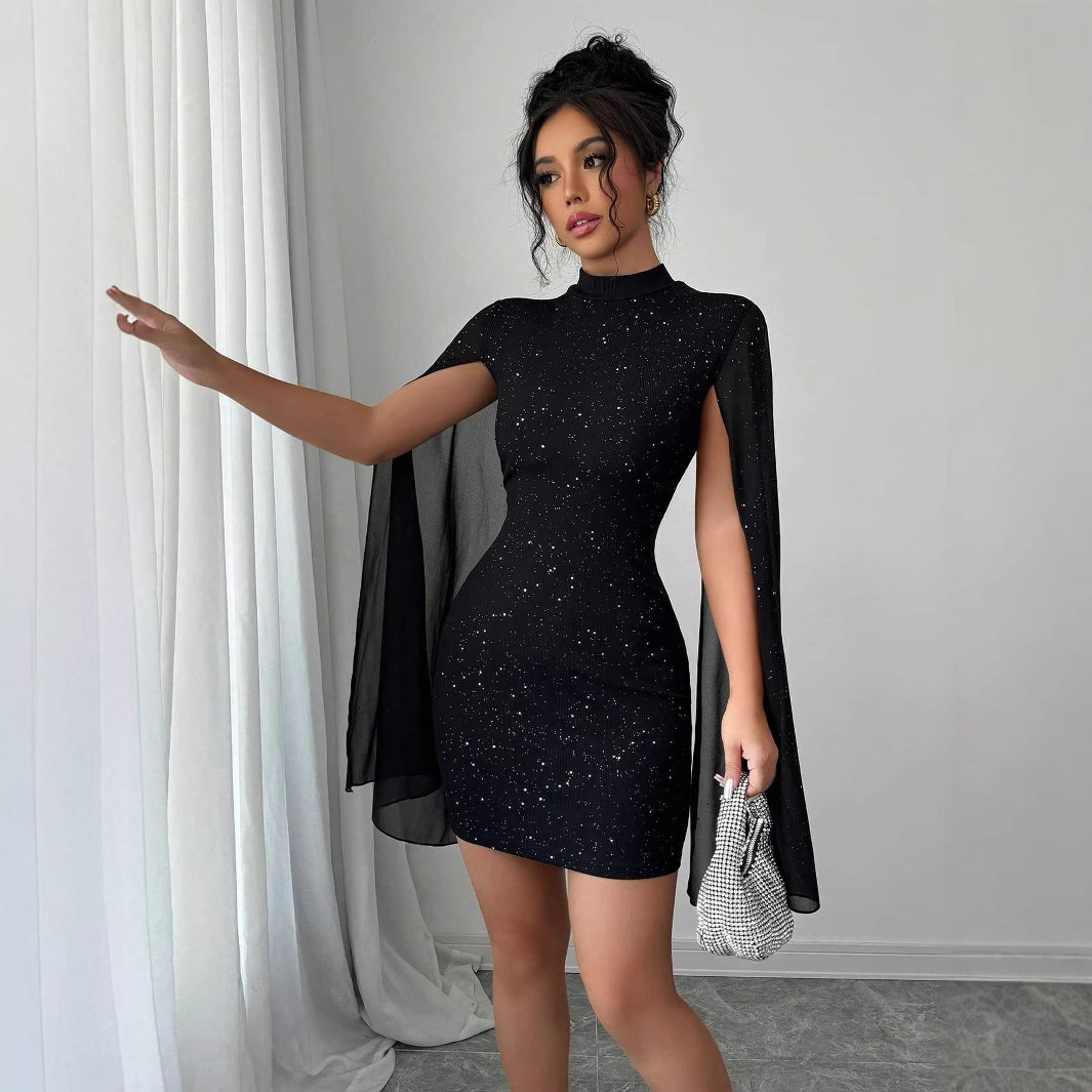 Pearl Trim Cape Sleeve Bodycon Mini Dress – view 8