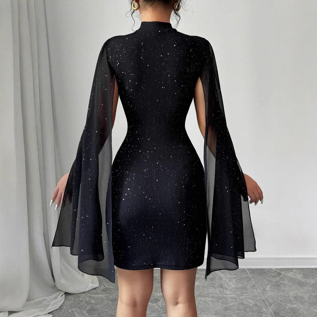 Pearl Trim Cape Sleeve Bodycon Mini Dress – view 3