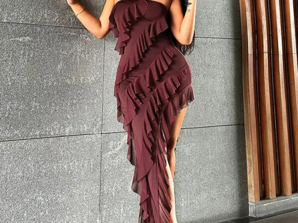 Summer Trend Skinny Women's Fashion Tube Top Backless Split Tassel Dress Birthday Party Clubwear